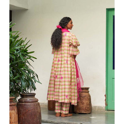 Label Earthen Gul Mehndi Checked Kurta Pant with Dupatta (Set of 3)