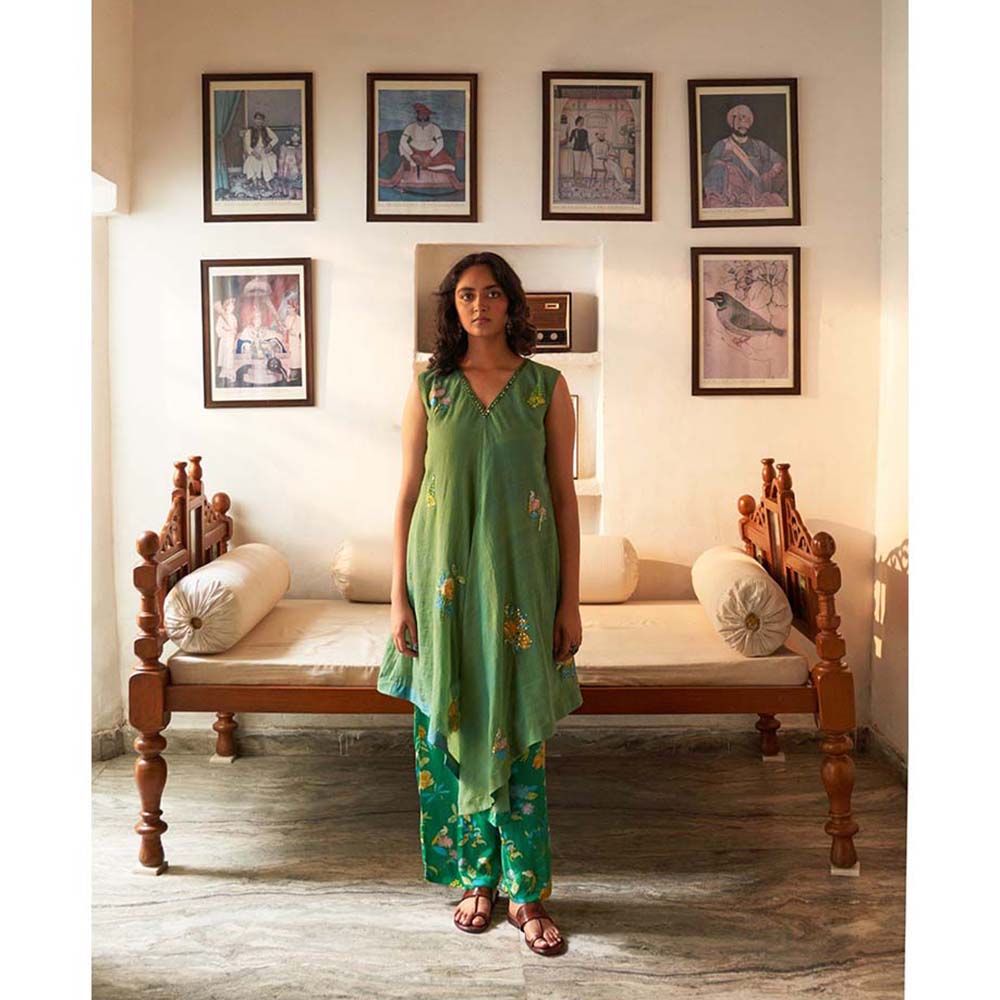Label Earthen Sringar Woven Kurta with Mirror Detailing with Dupatta (Set of 3)