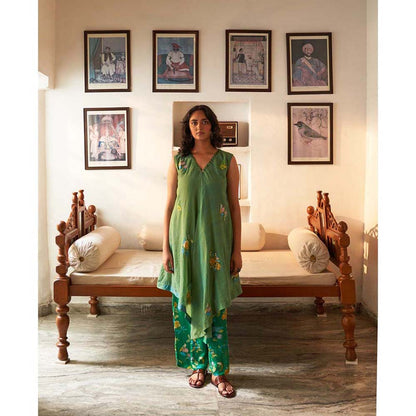 Label Earthen Sringar Woven Kurta with Mirror Detailing with Dupatta (Set of 3)