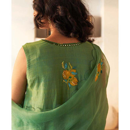 Label Earthen Sringar Woven Kurta with Mirror Detailing with Dupatta (Set of 3)