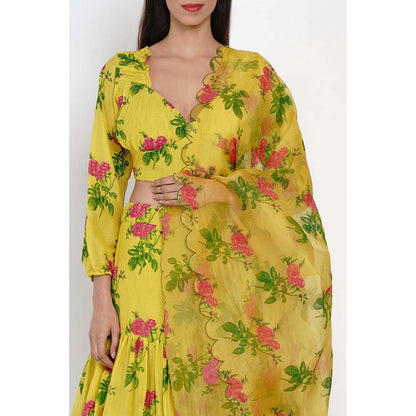 Label Earthen Phool Patti Printed Lehenga with Blouse & Dupatta (Set of 3)