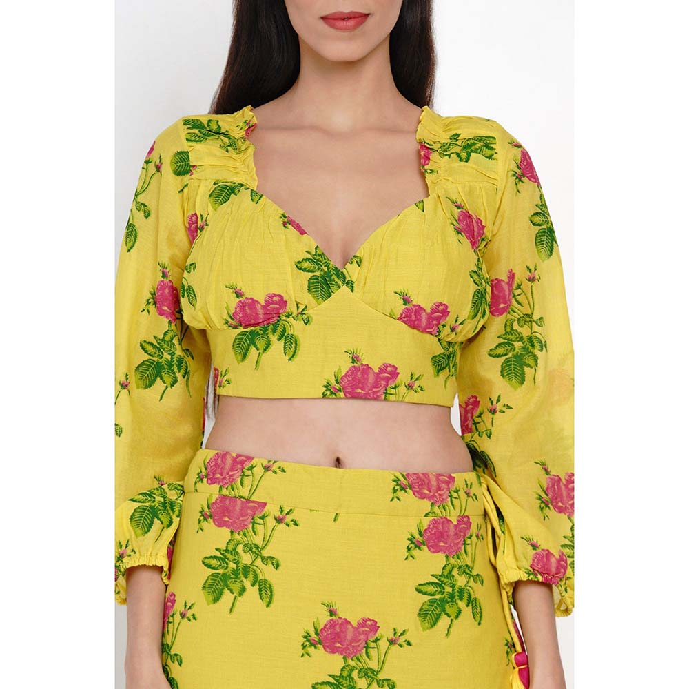 Label Earthen Phool Patti Printed Lehenga with Blouse & Dupatta (Set of 3)