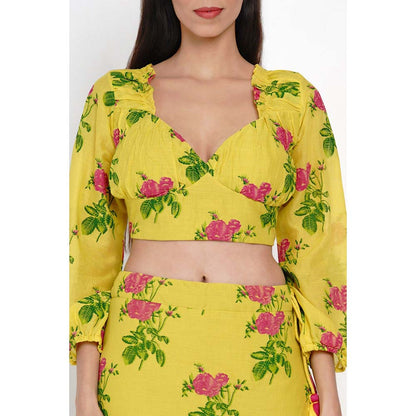 Label Earthen Phool Patti Printed Lehenga with Blouse & Dupatta (Set of 3)