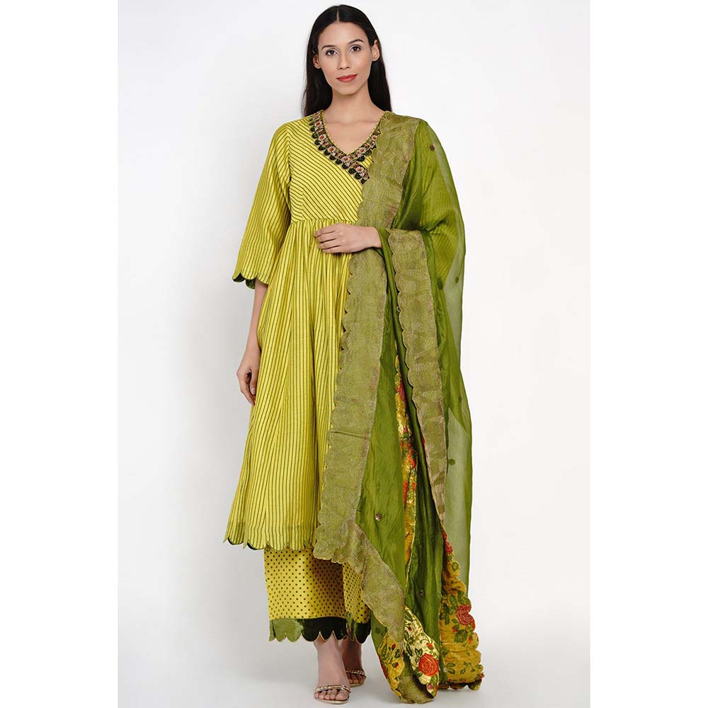 Label Earthen Embroidered Zarad Nirali Kurta with Pant & Dupatta (Set of 3)