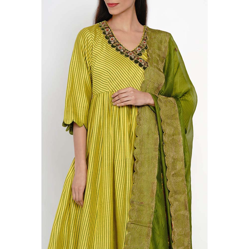 Label Earthen Embroidered Zarad Nirali Kurta with Pant & Dupatta (Set of 3)