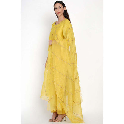Label Earthen Yellow Chanderi Silk Kurta with Silk Pant & Dupatta (Set of 3)