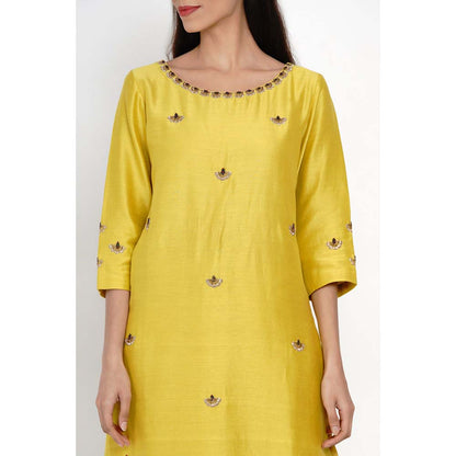 Label Earthen Yellow Chanderi Silk Kurta with Silk Pant & Dupatta (Set of 3)