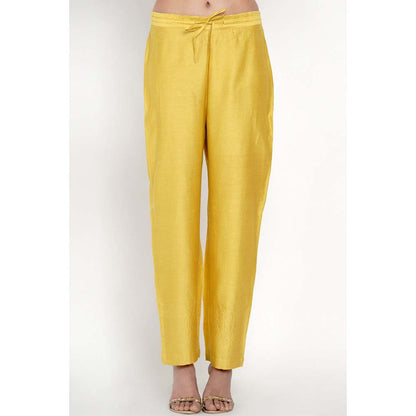Label Earthen Yellow Chanderi Silk Kurta with Silk Pant & Dupatta (Set of 3)