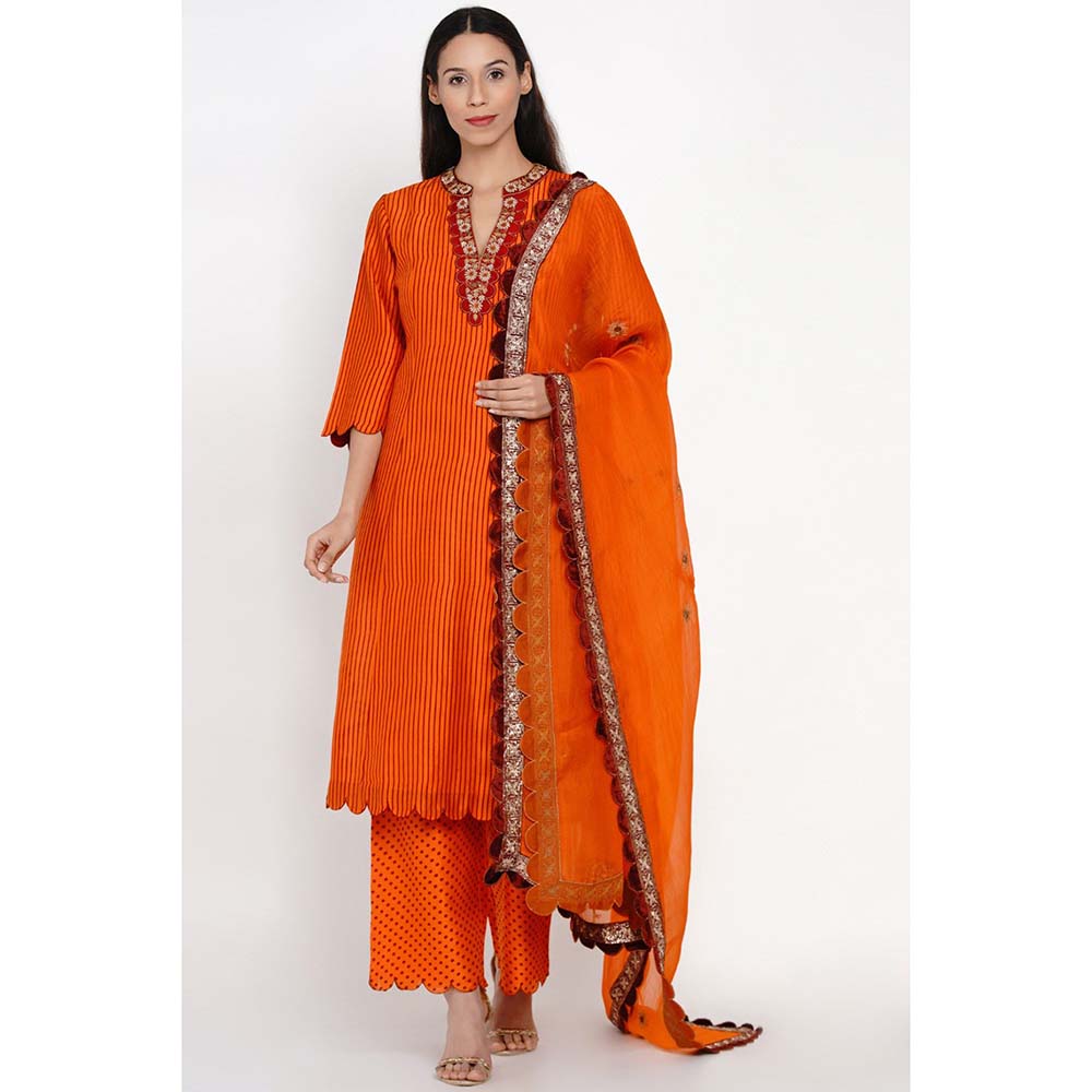 Label Earthen Kesar Dhari Silk Kurta with Pant & Dupatta (Set of 3)
