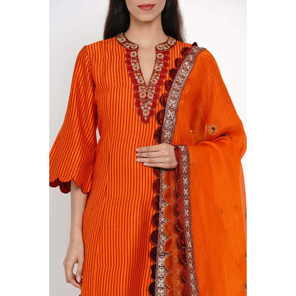 Label Earthen Kesar Dhari Silk Kurta with Pant & Dupatta (Set of 3)