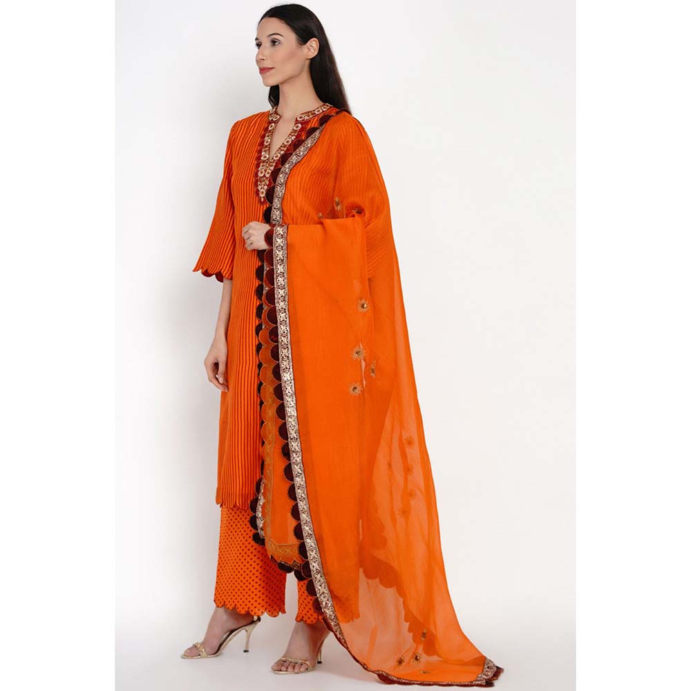 Label Earthen Kesar Dhari Silk Kurta with Pant & Dupatta (Set of 3)
