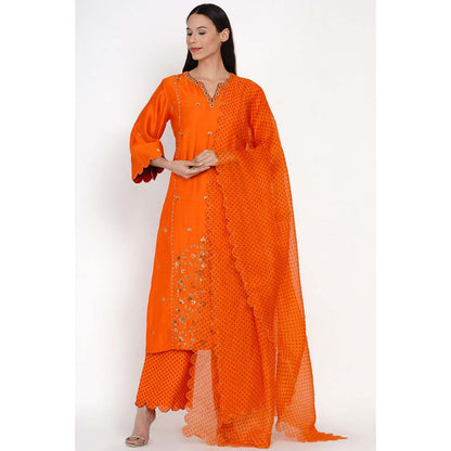 Label Earthen Kesari Zari Buti Kurta Pant with Dupatta (Set of 3)