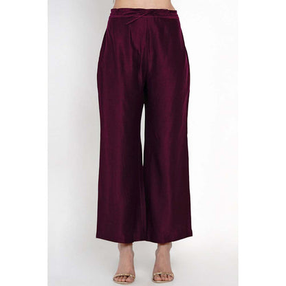 Label Earthen Wine Embroidered Kurta Pant with Dupatta (Set of 3)