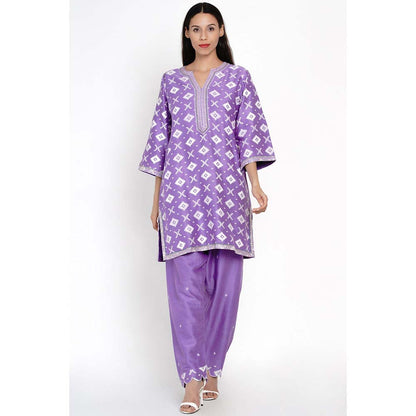 Label Earthen Purple Nirali Barfi Short Kurta with Work Buti On Pants (Set of 2)