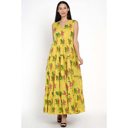 Label Earthen Yellow Phool Patti Floral Maxi Dress
