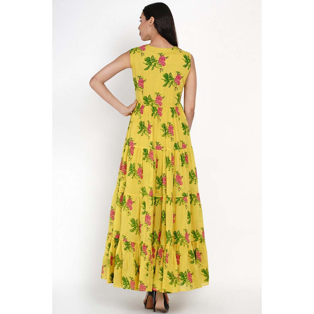 Label Earthen Yellow Phool Patti Floral Maxi Dress