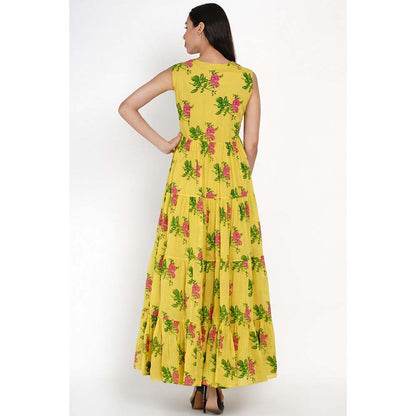 Label Earthen Yellow Phool Patti Floral Maxi Dress