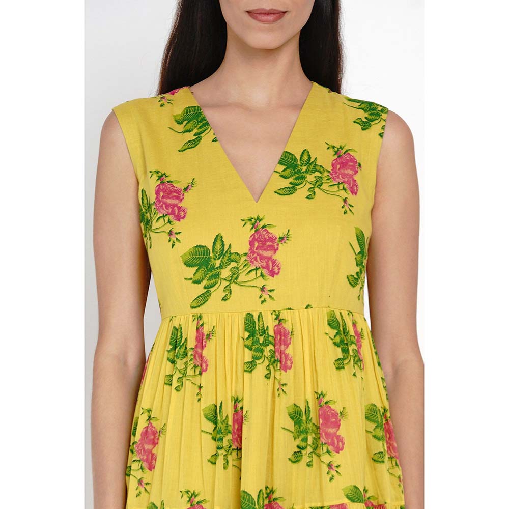 Label Earthen Yellow Phool Patti Floral Maxi Dress