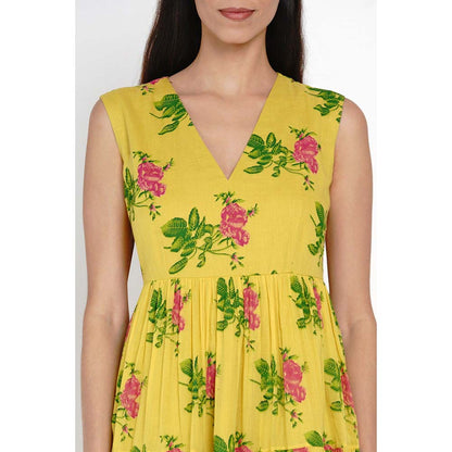 Label Earthen Yellow Phool Patti Floral Maxi Dress