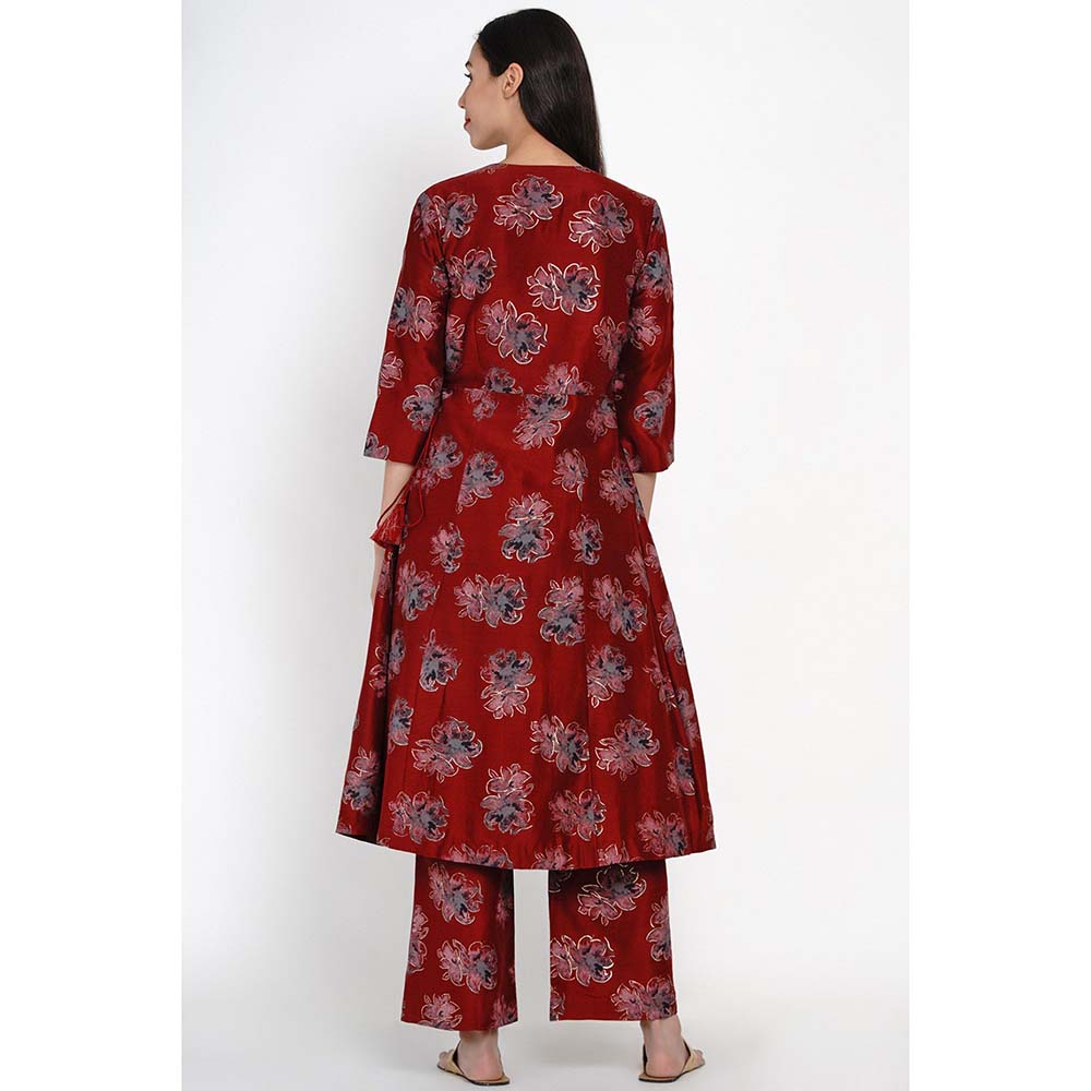 Label Earthen Ban Phool Silk Angrakha Style Kurta Pant & Dupatta (Set of 3)