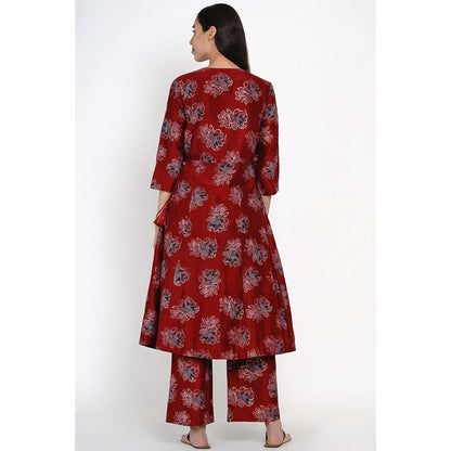 Label Earthen Ban Phool Silk Angrakha Style Kurta Pant & Dupatta (Set of 3)