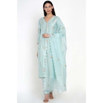 Label Earthen Ambar Resham Buti Kalidar Kurta Pant with Dupatta (Set of 3)