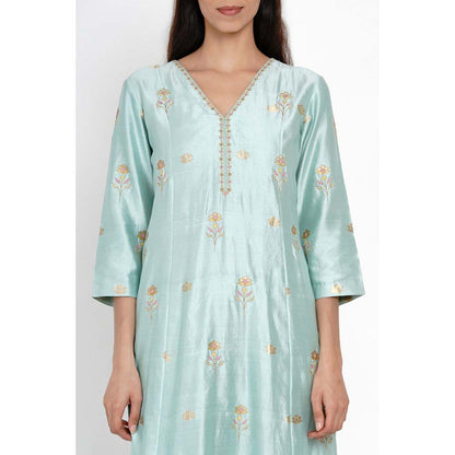 Label Earthen Ambar Resham Buti Kalidar Kurta Pant with Dupatta (Set of 3)