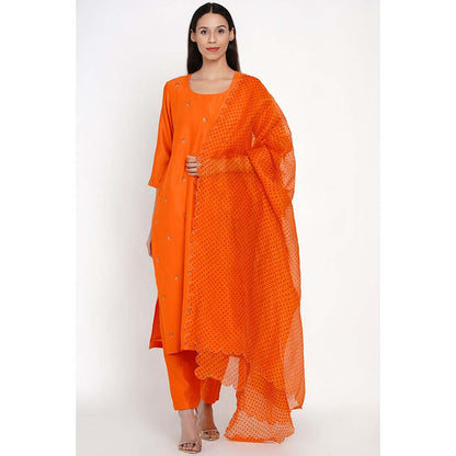 Label Earthen Kesari Hand-Embroidered Motif Kurta with Pant & Dupatta (Set of 3)