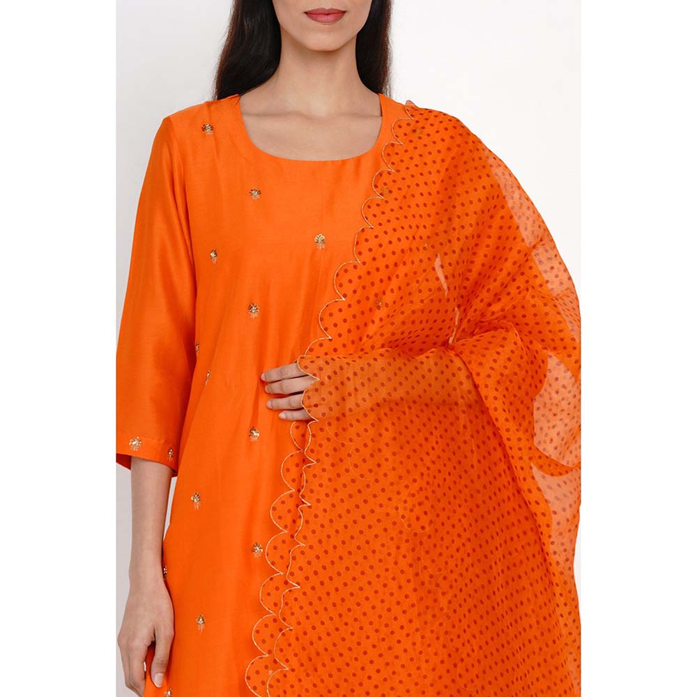 Label Earthen Kesari Hand-Embroidered Motif Kurta with Pant & Dupatta (Set of 3)
