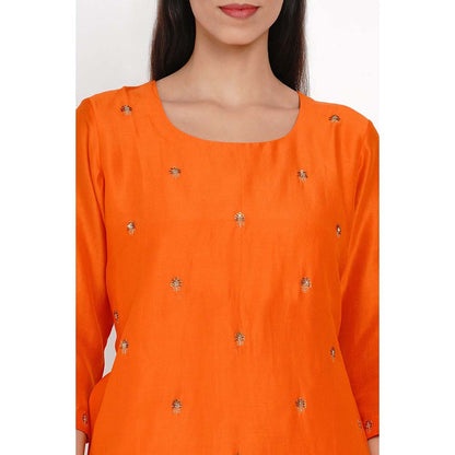 Label Earthen Kesari Hand-Embroidered Motif Kurta with Pant & Dupatta (Set of 3)