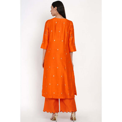 Label Earthen Banarasi Kesar Embroidered Kurta Pant with Polka Dupatta (Set of 3)