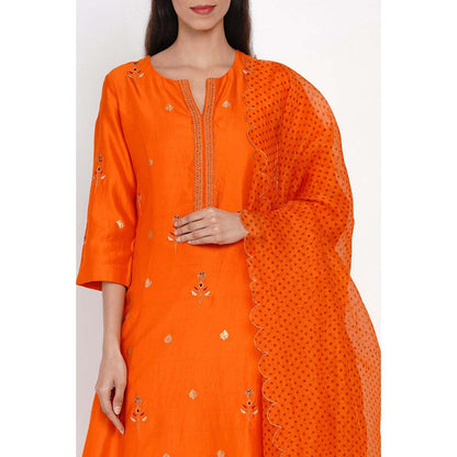Label Earthen Banarasi Kesar Embroidered Kurta Pant with Polka Dupatta (Set of 3)