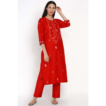 Label Earthen Oorvi Hand Embroidered Kurta with Pant (Set of 2)