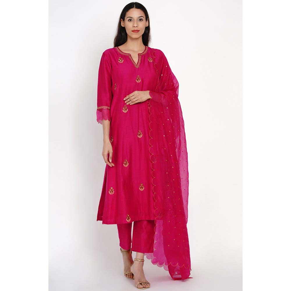 Label Earthen Ratna Phool Pink Kurta Pant with Dupatta (Set of 3)
