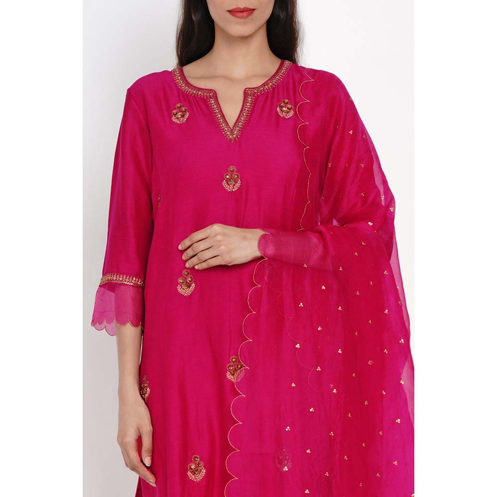 Label Earthen Ratna Phool Pink Kurta Pant with Dupatta (Set of 3)