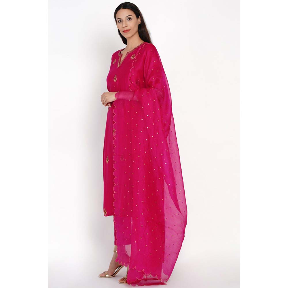 Label Earthen Ratna Phool Pink Kurta Pant with Dupatta (Set of 3)