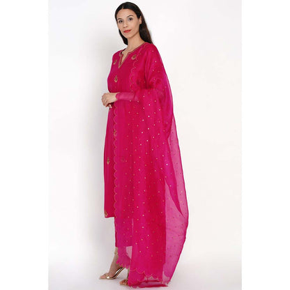 Label Earthen Ratna Phool Pink Kurta Pant with Dupatta (Set of 3)