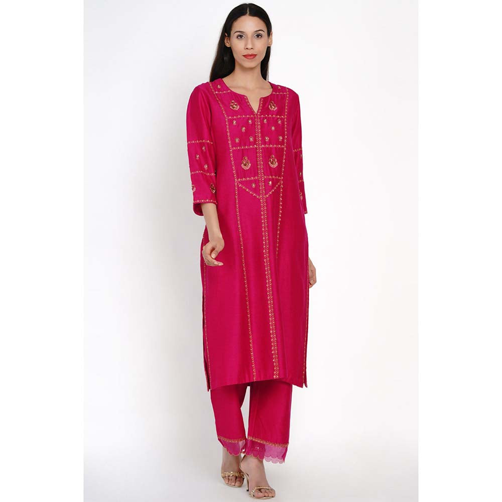 Label Earthen Ratna Gulab Silk Kurta with Pant (Set of 2)