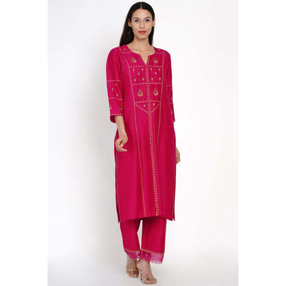 Label Earthen Ratna Gulab Silk Kurta with Pant (Set of 2)