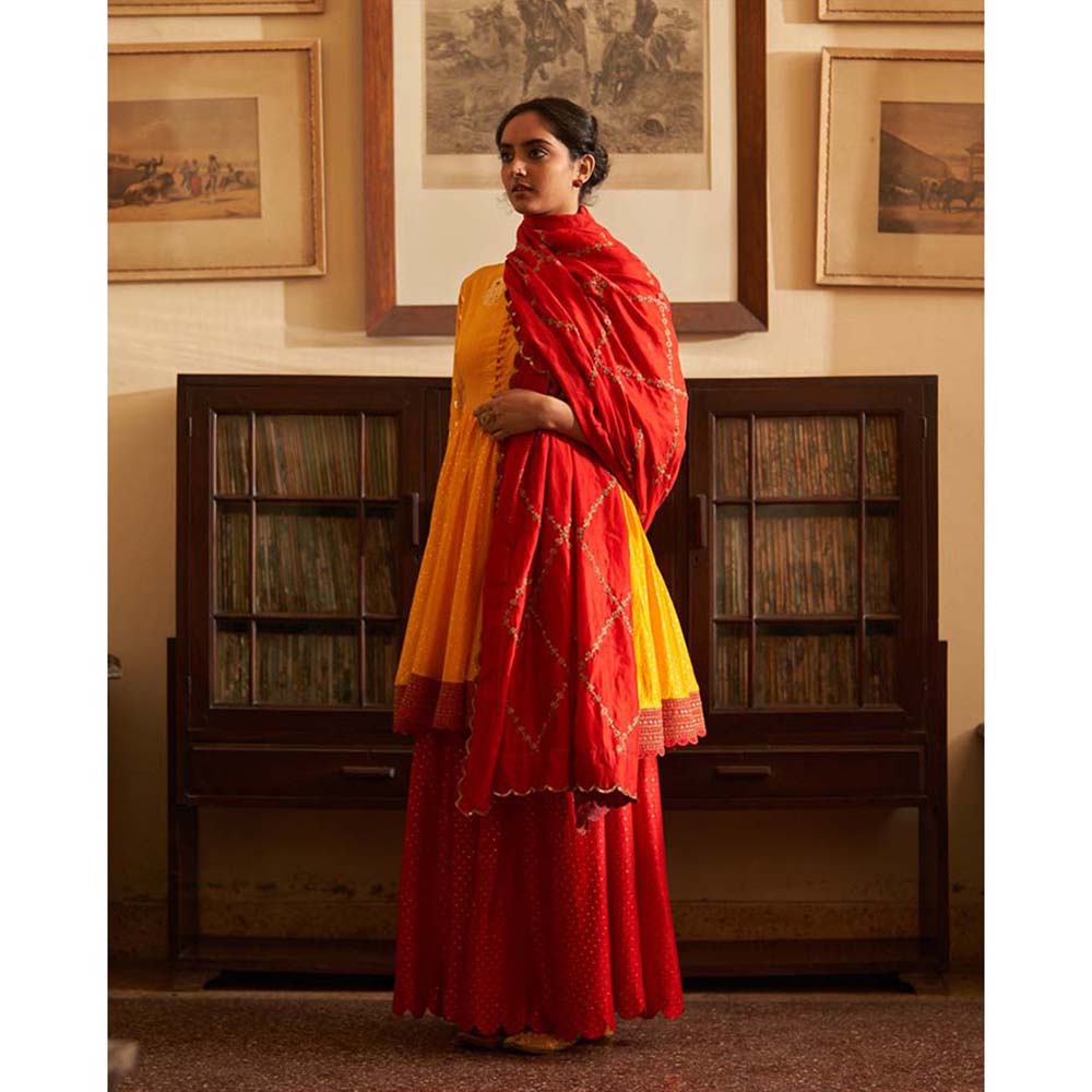 Label Earthen Surmai Rani Sharara Kuti & Jaal Zardozi Dupatta (Set of 3)