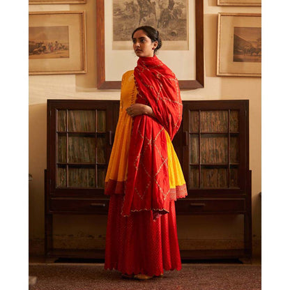 Label Earthen Surmai Rani Sharara Kuti & Jaal Zardozi Dupatta (Set of 3)