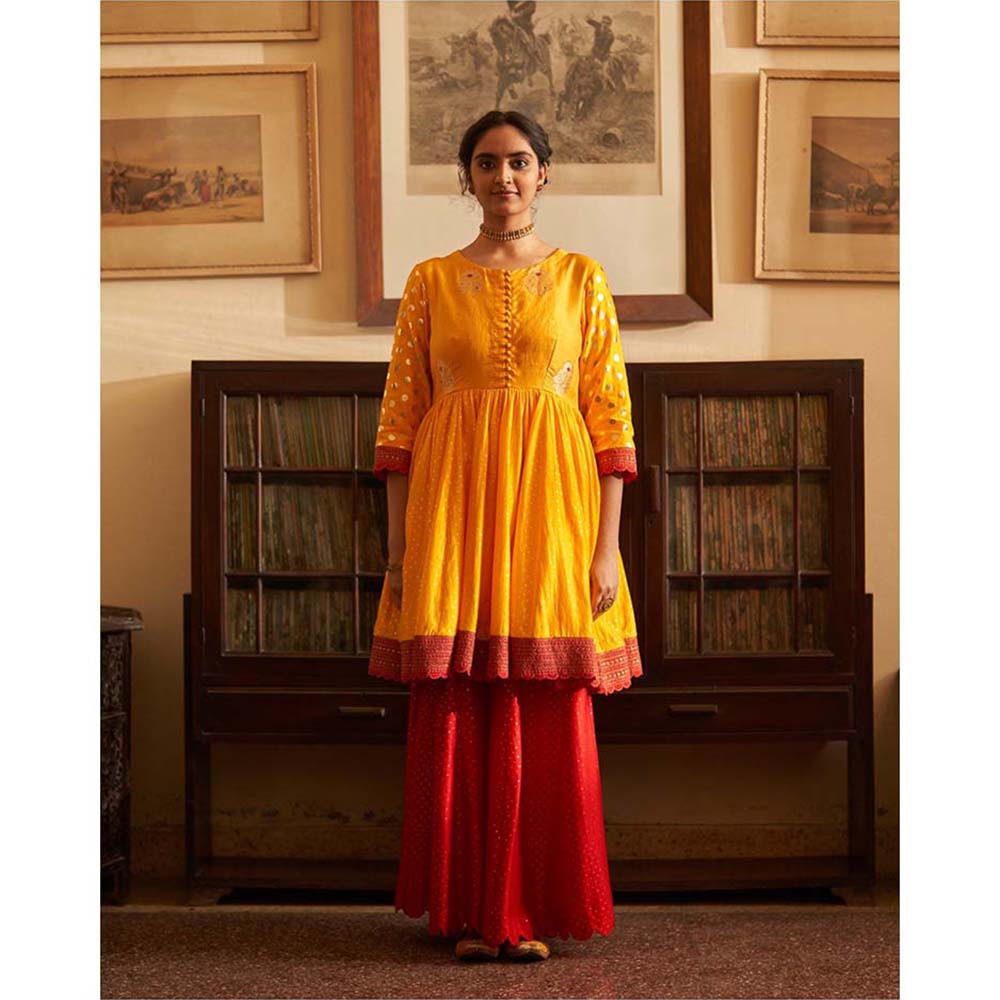 Label Earthen Surmai Rani Sharara Kuti & Jaal Zardozi Dupatta (Set of 3)