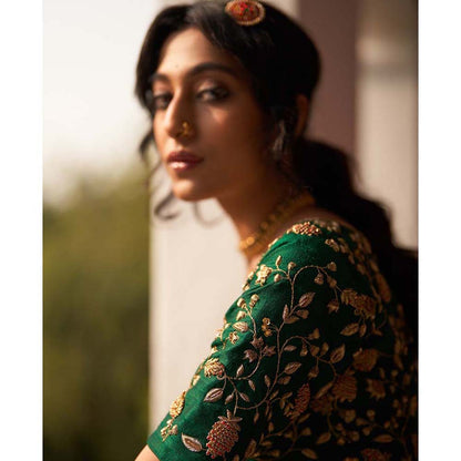 Label Earthen Rani Bahar Reshmi Lehenga Blouse with Hand Embroidered Dupatta (Set of 3)