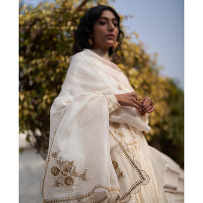 Label Earthen Salma Sitara Rani Kali Ivory Kurta Sharara with Dupatta (Set of 3)
