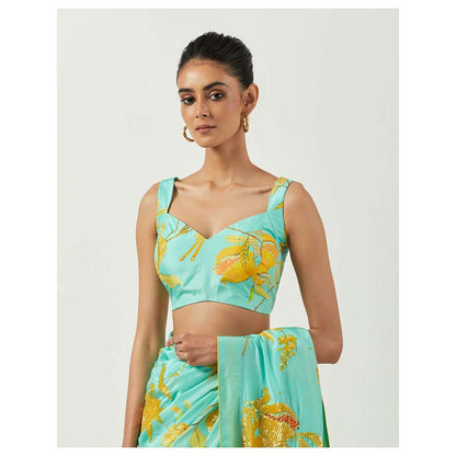 Label Earthen Asmaani Jaak Sitara Saree with Stitched Blouse