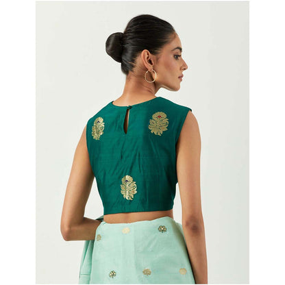 Label Earthen Mehzabeen Zardozi Saree Banarasi Woven Butti Saree with Stitched Blouse