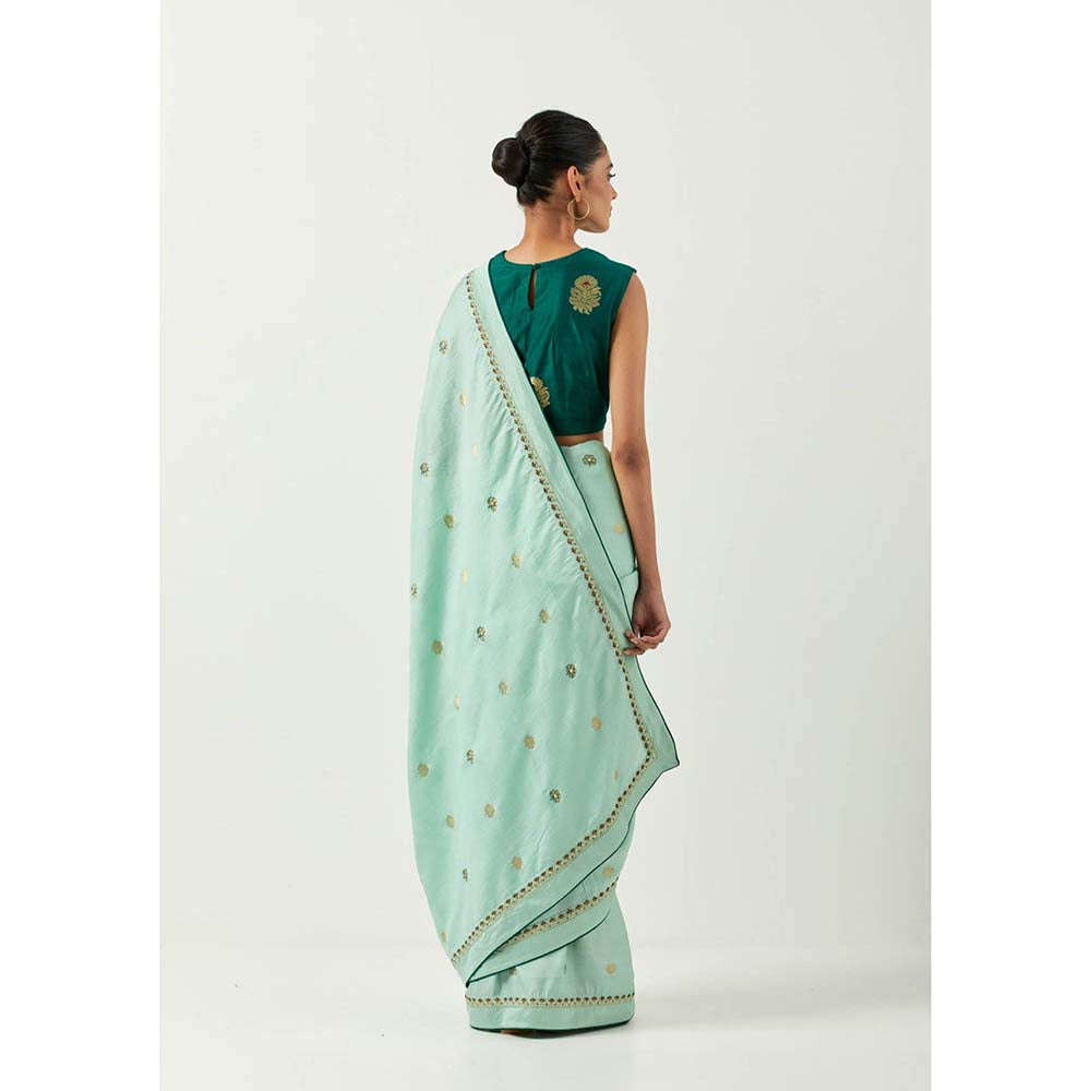 Label Earthen Mehzabeen Zardozi Saree Banarasi Woven Butti Saree with Stitched Blouse