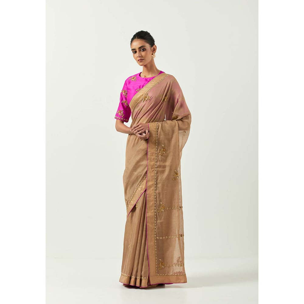 Label Earthen Surmai Gulab Woven Saree with Zardozi with Stitched Blouse