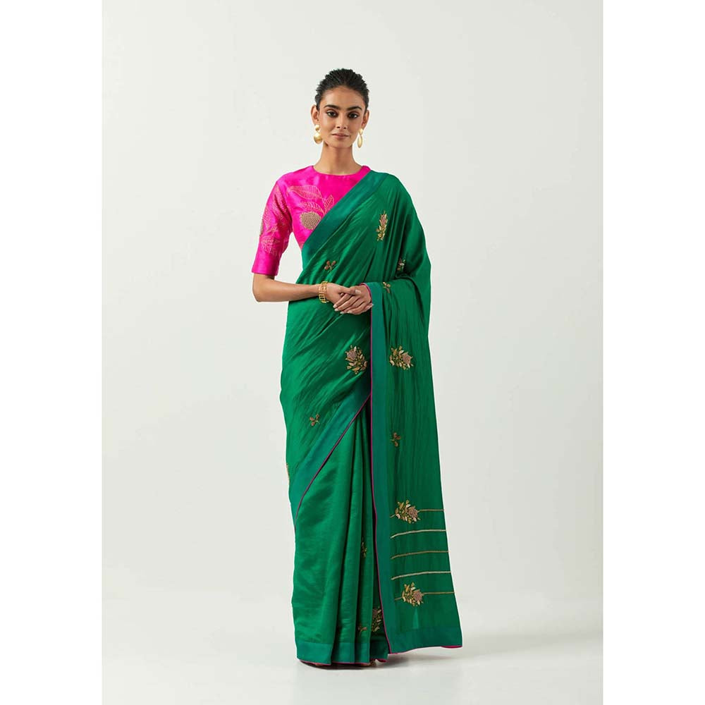 Label Earthen Suraiya Saree with Zardozi Work & Silk with Stitched Blouse