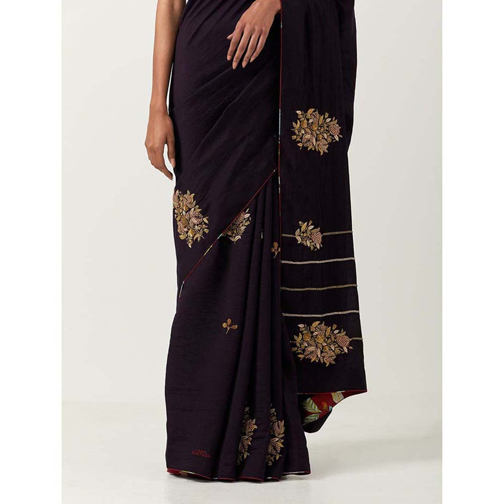 Label Earthen Syahi Anar Saree with Embroidered Zardozi with Stitched Blouse
